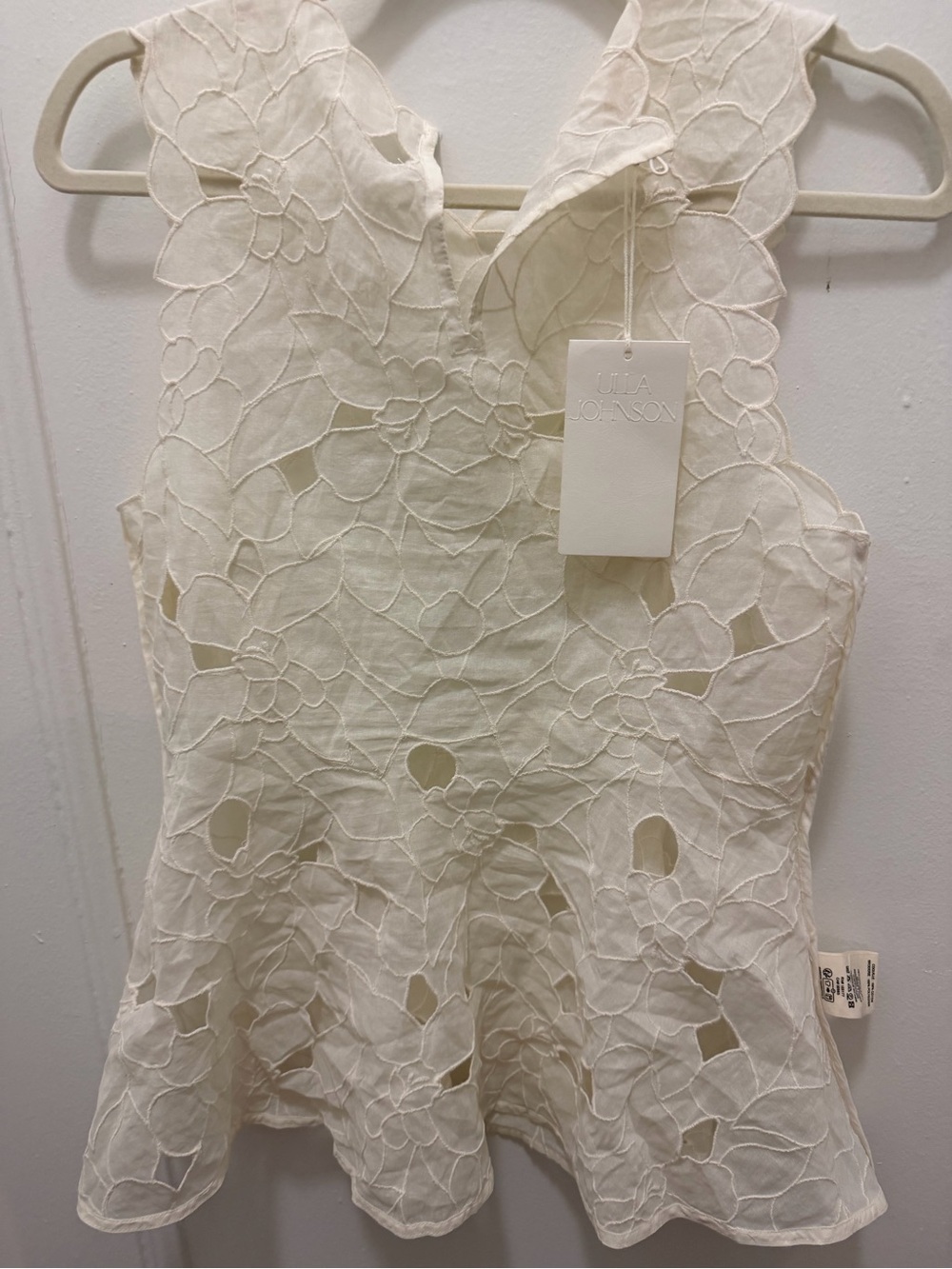Ulla Johnson White Floral Eyelet Peplum Camisole - Picture 4 of 6